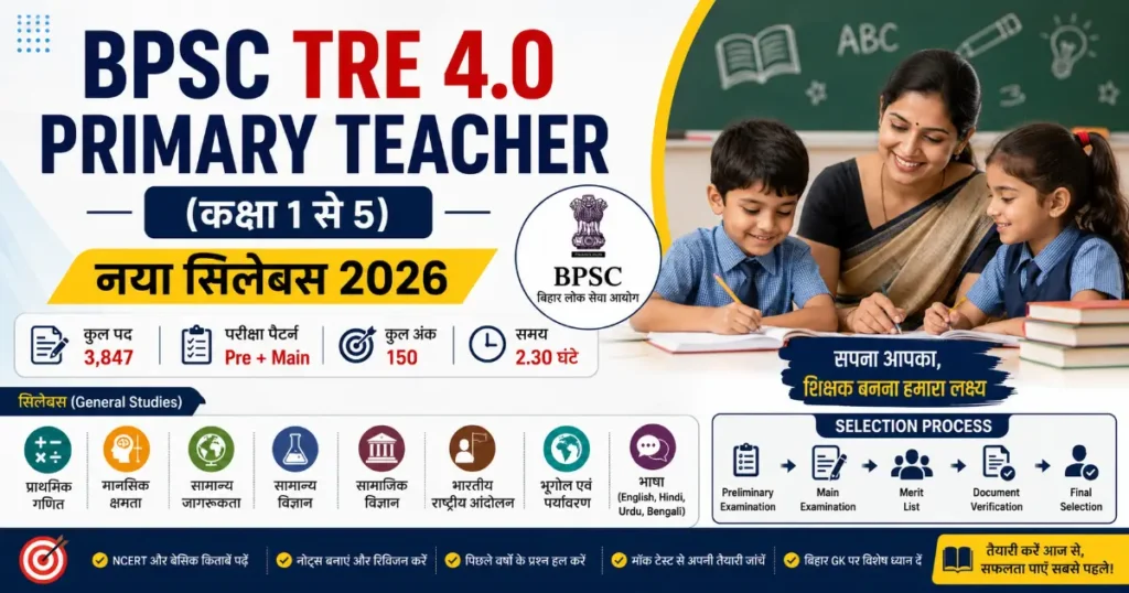 BPSC TRE 4.0 Primary Teacher Syllabus 2026: कक्षा 1 से 5 का नया सिलेबस,